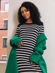 Roman Blue Petite Stripe Knitted Midi Dress - Image 2 of 7