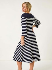 Roman Blue Petite Stripe Knitted Midi Dress - Image 5 of 7