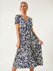 Vestido Roman Petite Floral com cintura franzida - Imagem 1 de 5