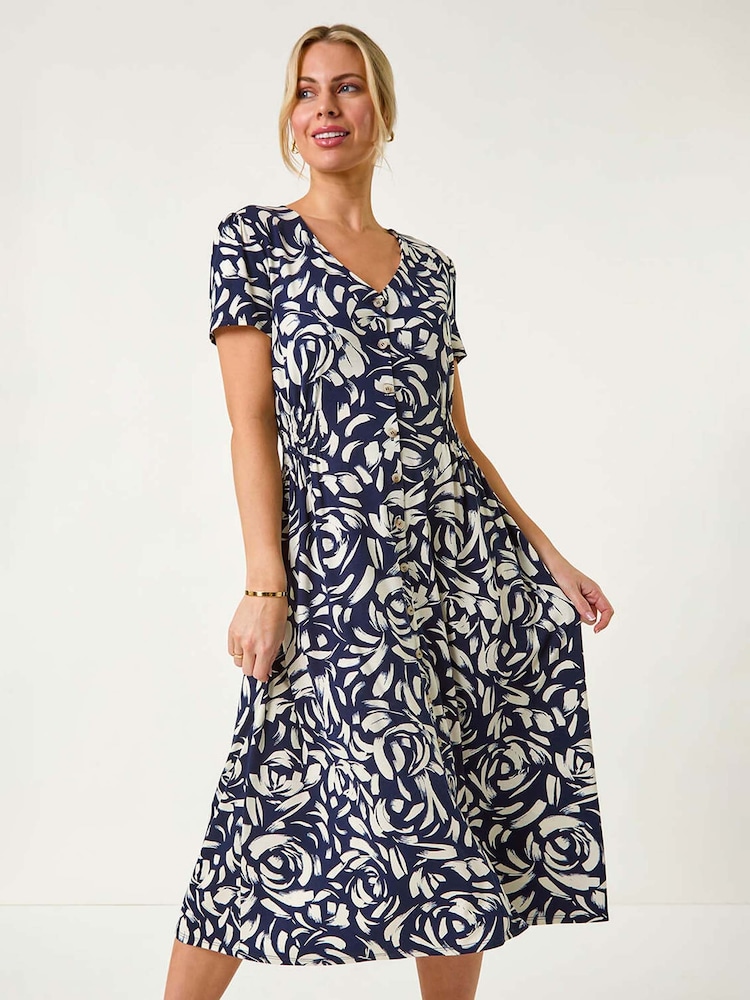 Vestido Roman Petite Floral com cintura franzida - Imagem 1 de 5