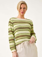 Roman Green Stripe Print Stretch Knit Jumper - Image 1 of 5