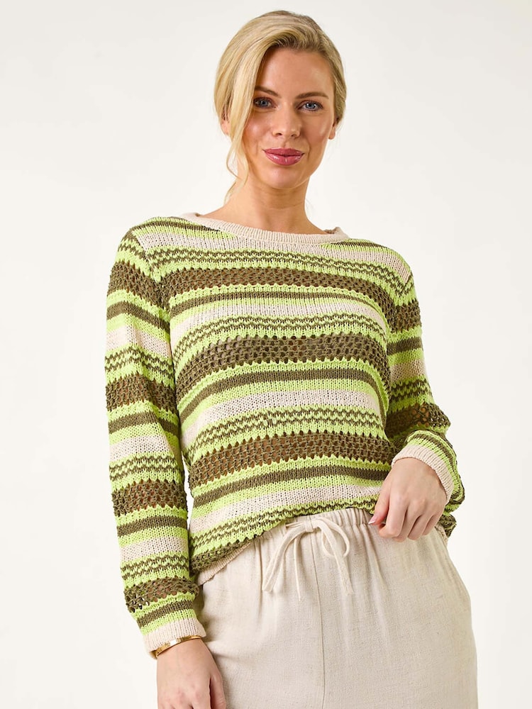 Roman Green Stripe Print Stretch Knit Jumper - Image 1 of 5