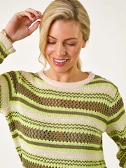 Roman Green Stripe Print Stretch Knit Jumper - Image 4 of 5