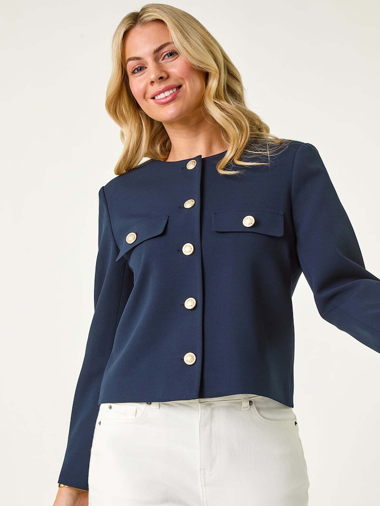 Roman Blue Petite Button Fastening Jacket - Image 1 of 5