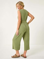 Roman Green Petite Linen Button Front Jumpsuit - Image 3 of 5