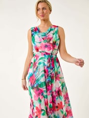 Roman Pink Petite Floral Cowl Neck Midi Dress - Image 1 of 5