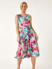 Roman Pink Petite Floral Cowl Neck Midi Dress - Image 2 of 5