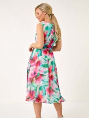 Roman Pink Petite Floral Cowl Neck Midi Dress - Image 3 of 5