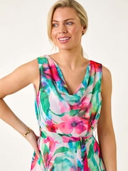 Roman Pink Petite Floral Cowl Neck Midi Dress - Image 4 of 5