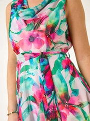 Roman Pink Petite Floral Cowl Neck Midi Dress - Image 5 of 5