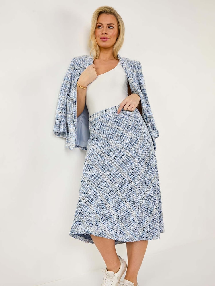 Roman Blue Petite Textured Boucle Midi Skirt - Image 1 of 5
