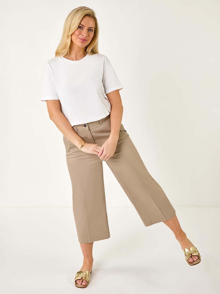 Roman Natural Petite Cotton Culotte Trousers - Image 2 of 5