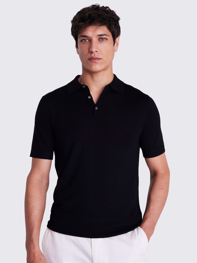 MOSS Black Merino Knitted Polo Shirt - Image 1 of 5