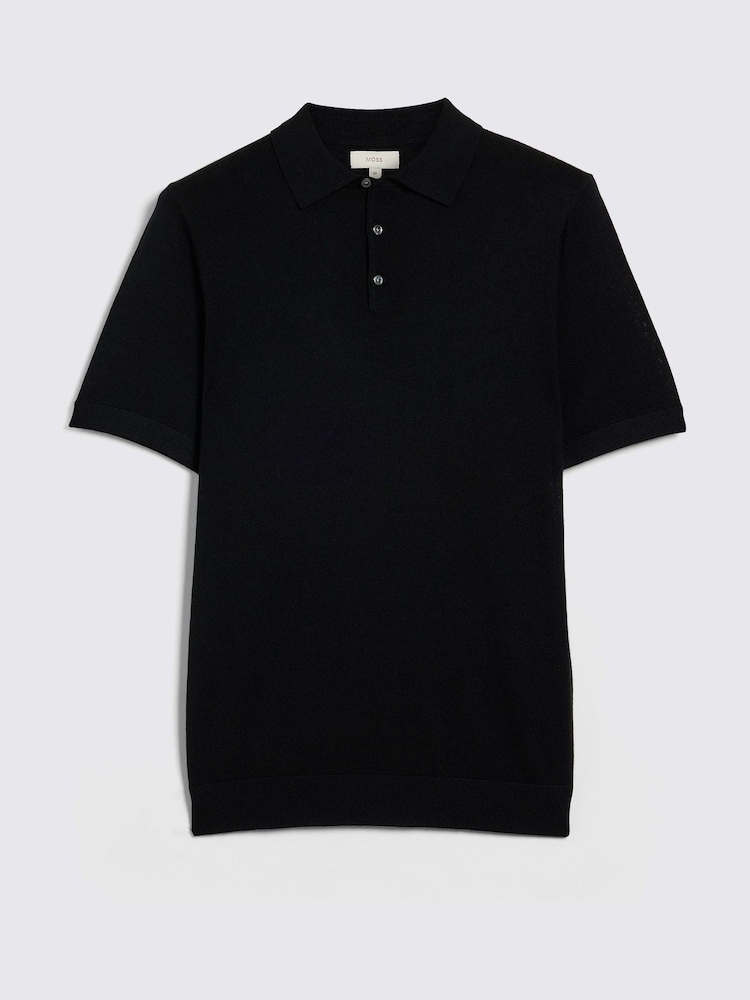MOSS Black Merino Knitted Polo Shirt - Image 4 of 5