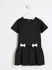 River Island Black Girls Scuba Bow 100% Cotton Dress - Image 1 of 4