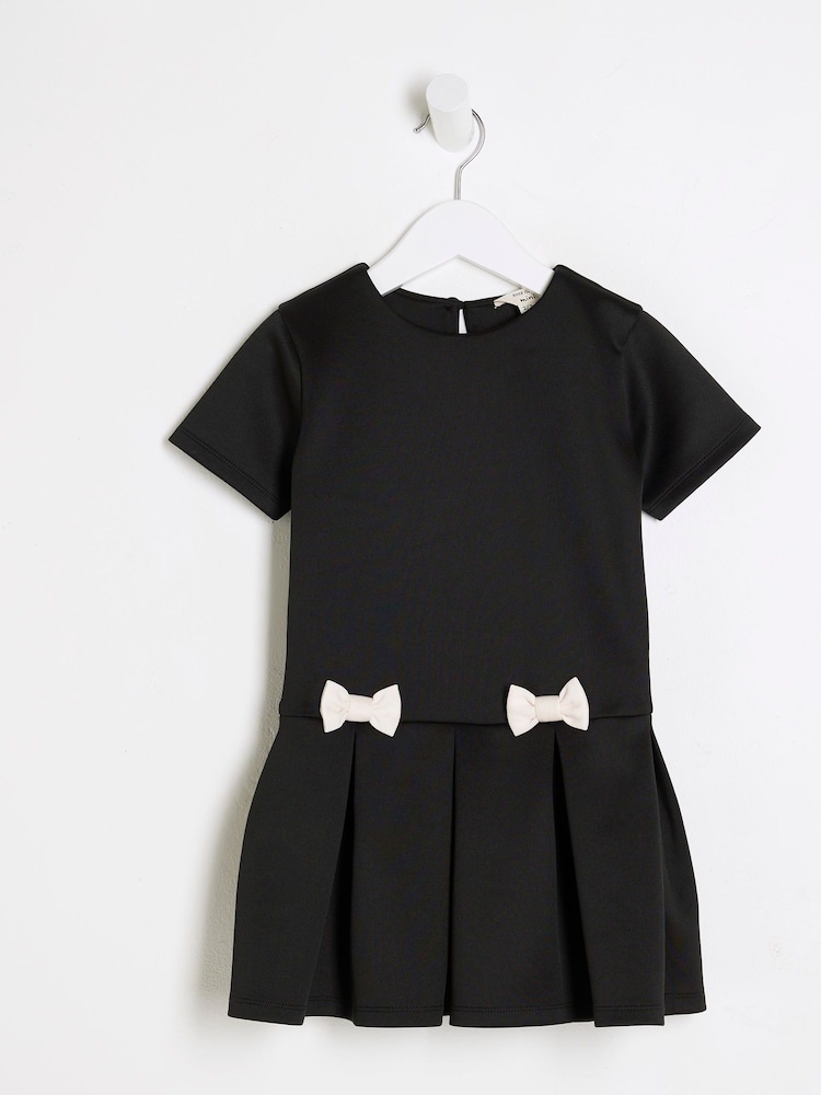 River Island Black Girls Scuba Bow 100% Cotton Dress - Image 1 of 4