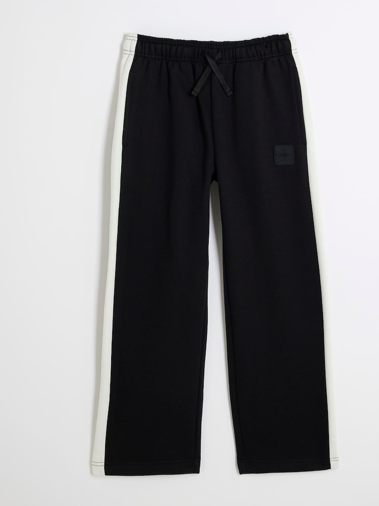 River Island Black Boys Panel Straight 100% Cotton Joggers - Image 1 of 4