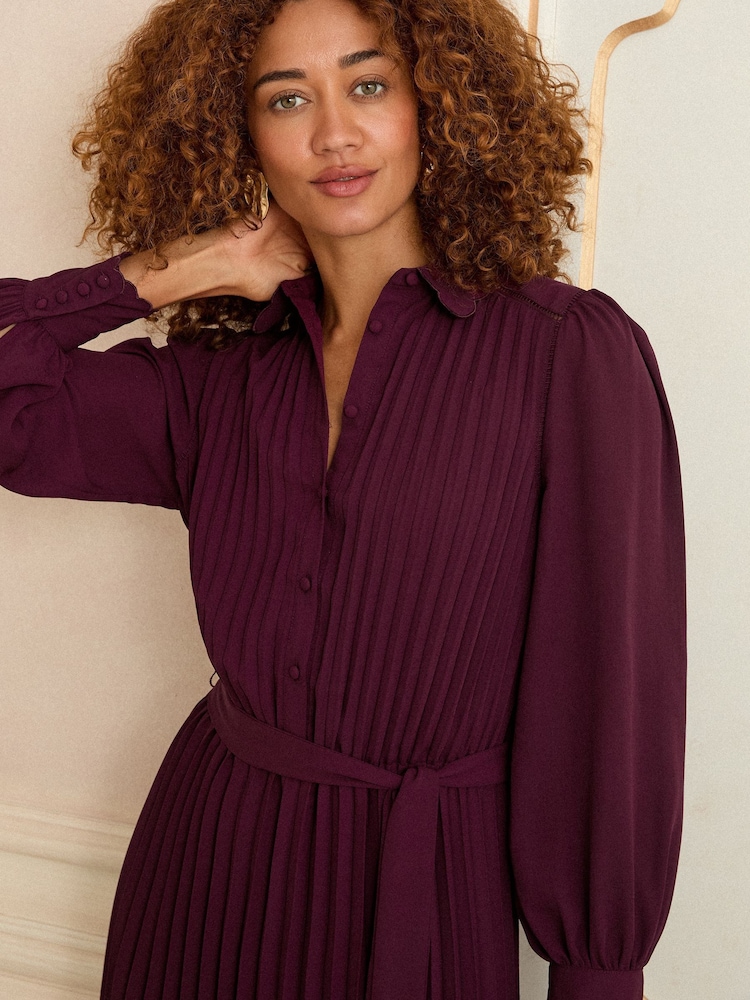 Love & Roses Cherry Red Pleated Midi Dress - Image 4 of 4
