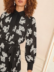 Love & Roses Black Bow Mini Shirt Dress - Image 2 of 4
