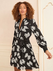 Love & Roses Black Bow Mini Shirt Dress - Image 3 of 4