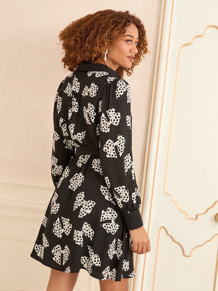 Love & Roses Black Bow Mini Shirt Dress - Image 4 of 4