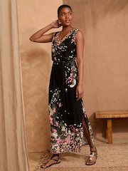 Love & Roses Black Mixed Animal Print V-Neck Jersey Midi Dress - Image 3 of 4