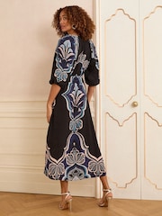 Love & Roses Black Bohem Printed V-Neck Puff Sleeve Midi Dress - Image 3 of 4
