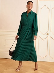 Love & Roses Green Pleated Midi Dress - Image 1 of 4