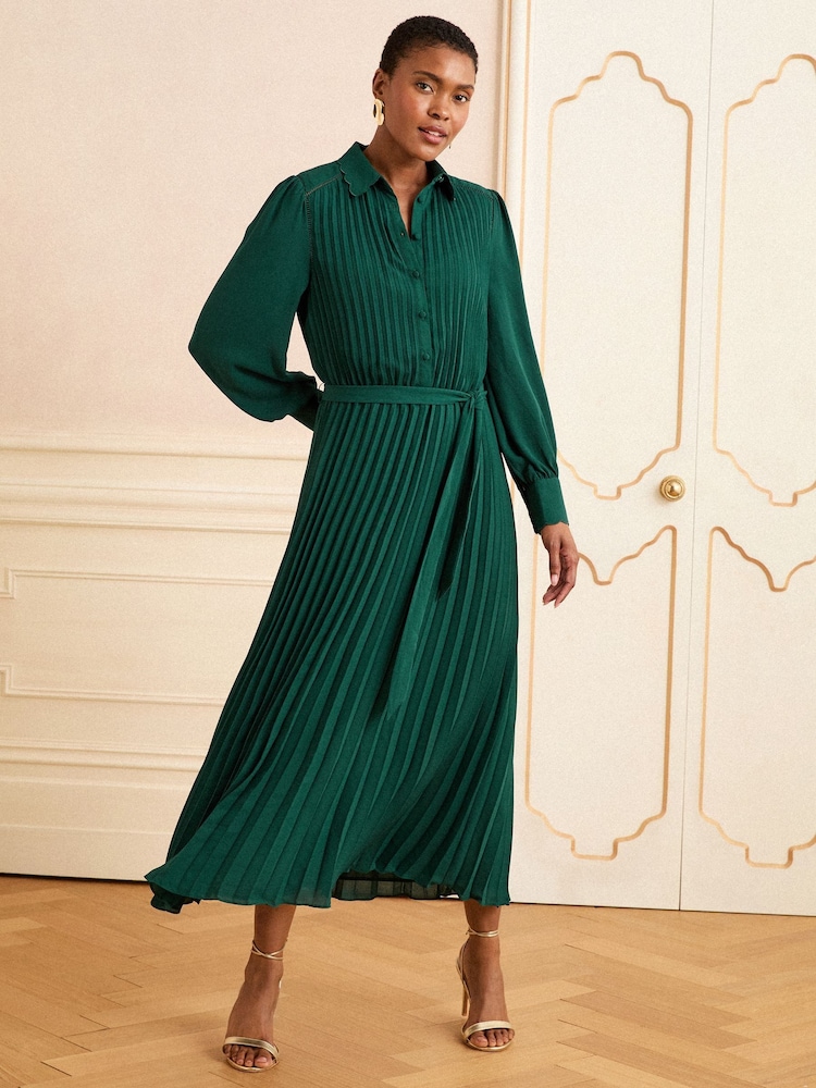 Love & Roses Green Pleated Midi Dress - Image 2 of 4
