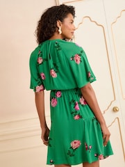 Love & Roses Green Floral Print Angel Sleeve Mini Dress - Image 3 of 8