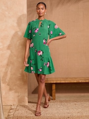 Love & Roses Green Floral Print Angel Sleeve Mini Dress - Image 4 of 8