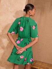 Love & Roses Green Floral Print Angel Sleeve Mini Dress - Image 8 of 8