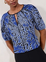 Lipsy Blue Short Sleeve Printed Crinkle Top - Image 2 of 4