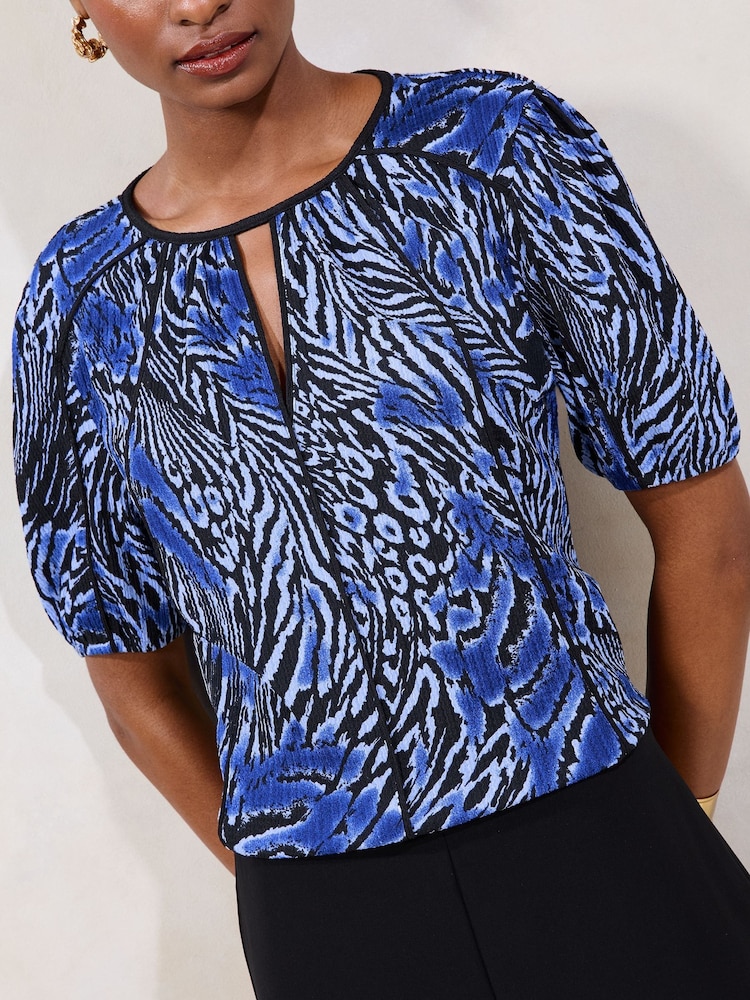 Lipsy Blue Short Sleeve Printed Crinkle Top - Image 2 of 4