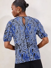 Lipsy Blue Short Sleeve Printed Crinkle Top - Image 4 of 4