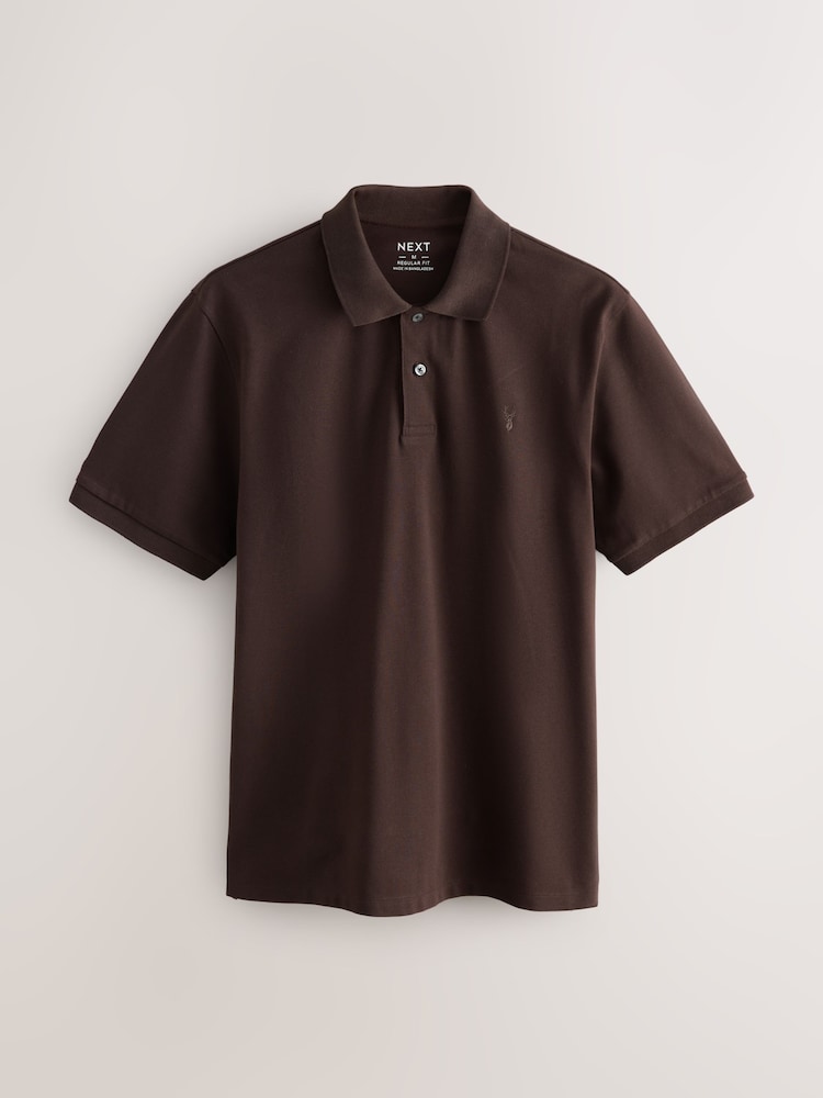 Brown Regular Fit Short Sleeve Pique Polo Shirt - Image 1 of 3 Brown Regular Fit Short Sleeve Pique Polo Shirt - Image 1 of 3