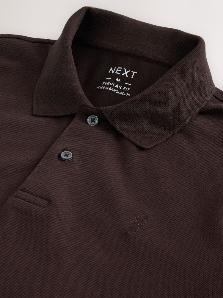 Brown Regular Fit Short Sleeve Pique Polo Shirt - Image 2 of 3 Brown Regular Fit Short Sleeve Pique Polo Shirt - Image 2 of 3