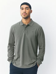 Petrol Green Regular Fit Long Sleeve Pique Polo Shirt - Image 1 of 7