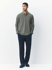 Petrol Green Regular Fit Long Sleeve Pique Polo Shirt - Image 3 of 7