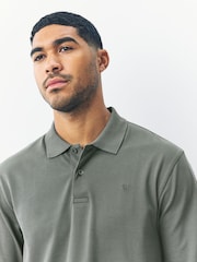 Petrol Green Regular Fit Long Sleeve Pique Polo Shirt - Image 4 of 7