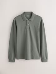 Petrol Green Regular Fit Long Sleeve Pique Polo Shirt - Image 5 of 7