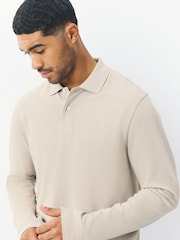 Ecru Oatmeal - Corte estándar - Polo de manga larga de piqué - Imagen 4 de 7