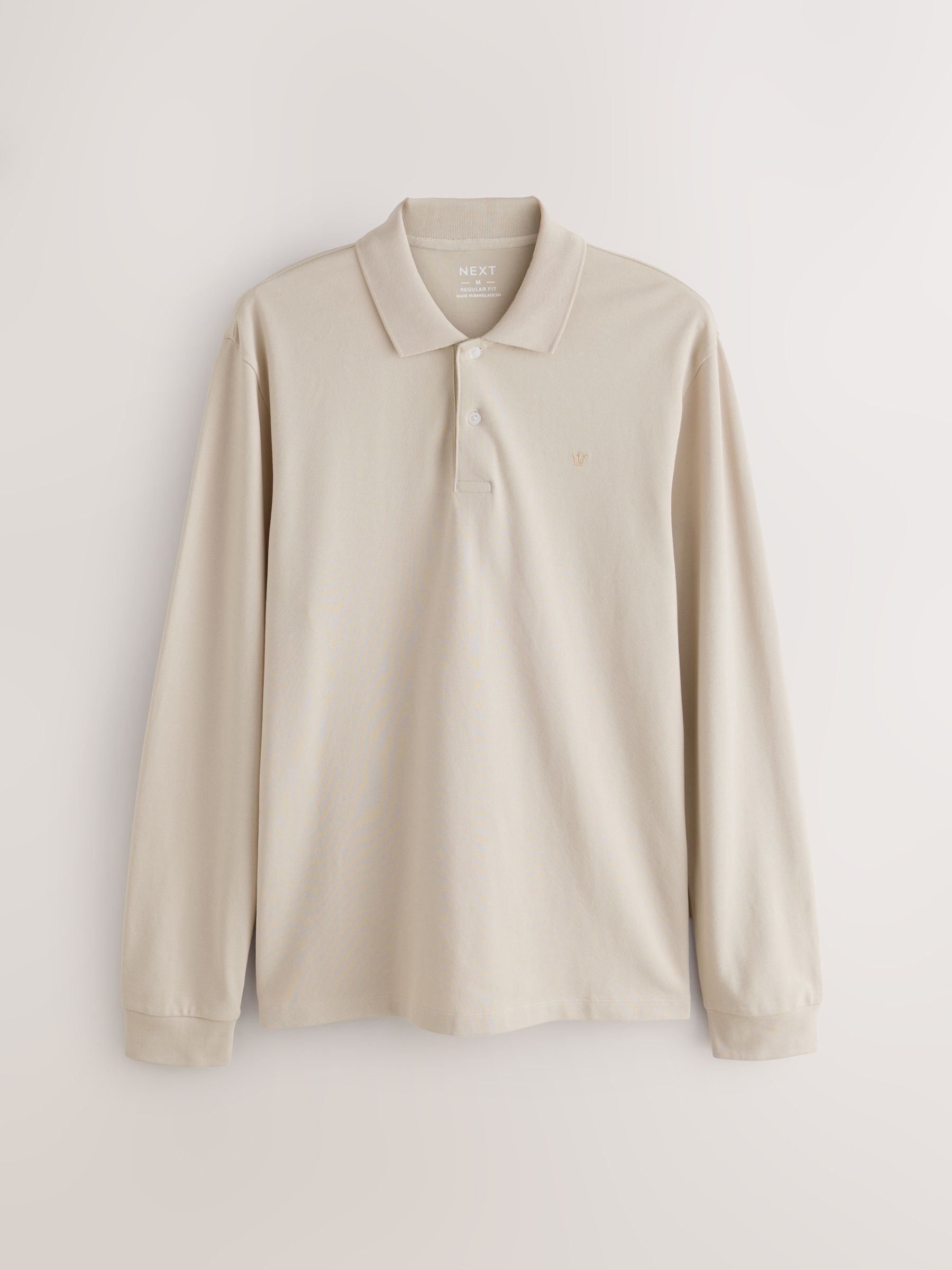 Buy Ecru Oatmeal Regular Fit Long Sleeve Pique Polo Shirt from