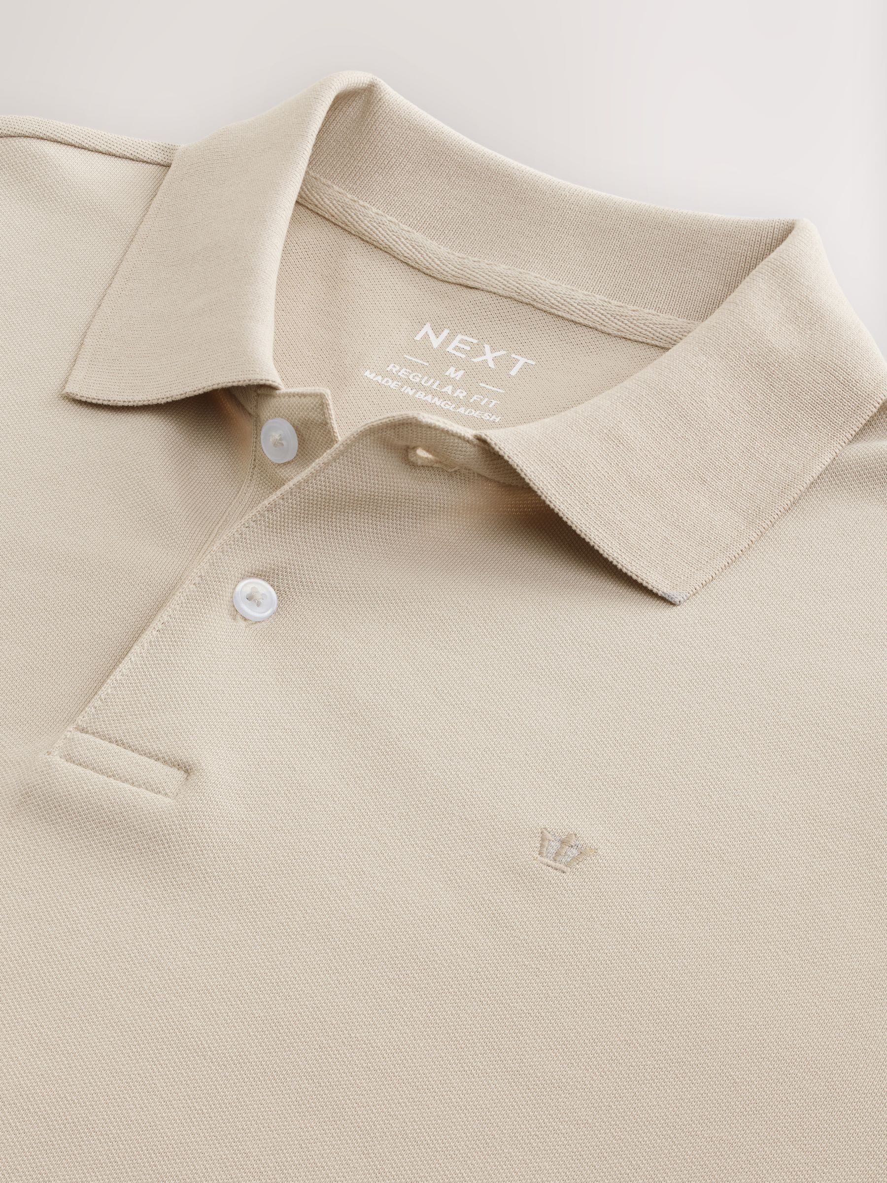Buy Ecru Oatmeal Regular Fit Long Sleeve Pique Polo Shirt from