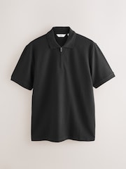 Negro - Textured Smart Zip Neck Polo Shirt - Imagen 1 de 3