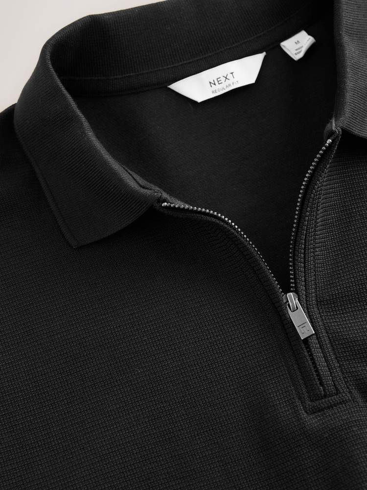Negro - Textured Smart Zip Neck Polo Shirt - Imagen 2 de 3