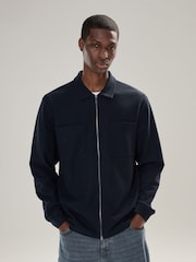 Navy Blue Textured Zip Through Shacket - Image 1 of 8