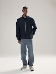 Navy Blue Textured Zip Through Shacket - Image 2 of 8
