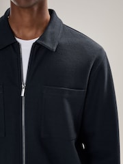 Navy Blue Textured Zip Through Shacket - Image 4 of 8