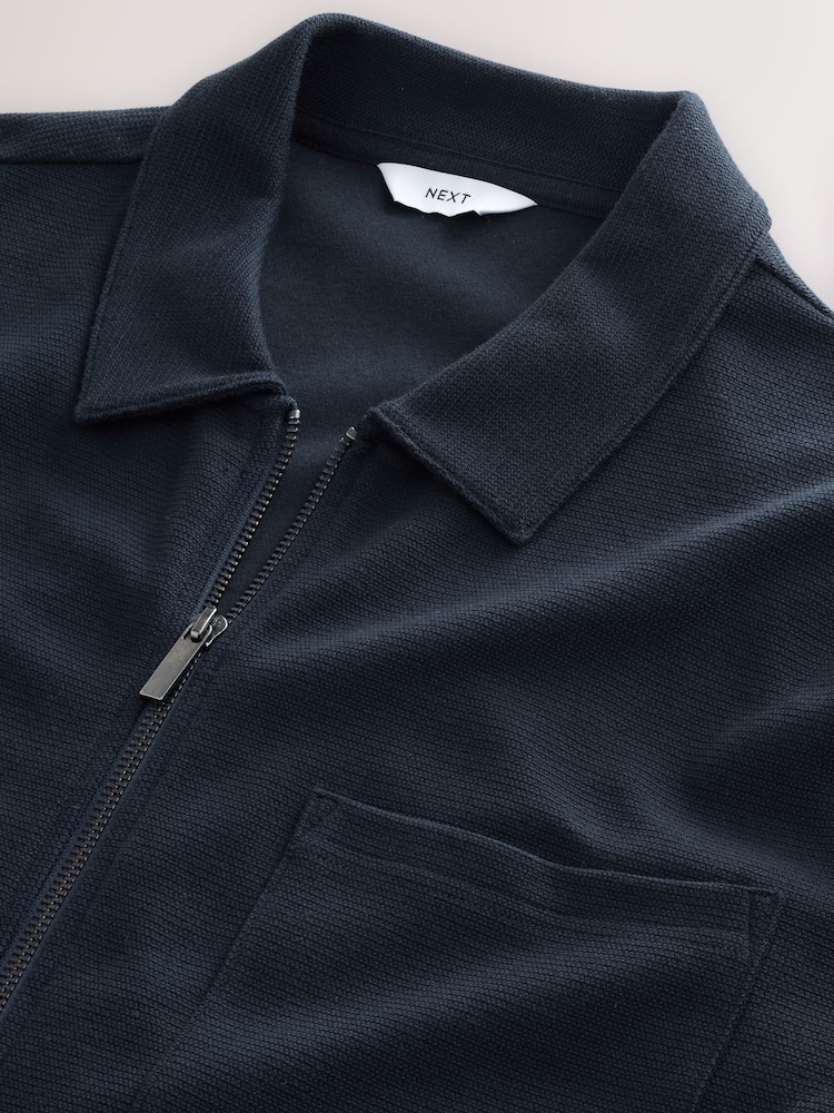 Navy Blue Textured Zip Through Shacket - Image 8 of 8